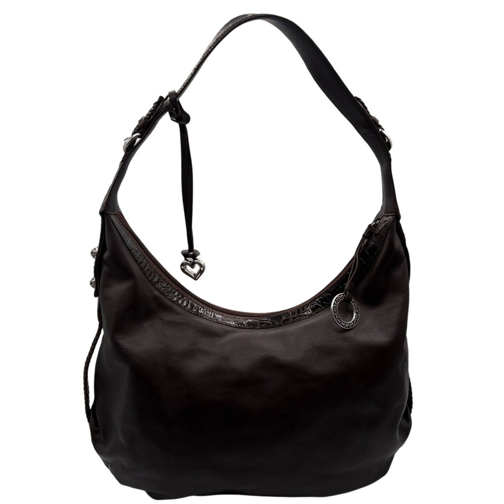 Brighton Hobo Bag Womens Brown Excellent Leather Croc Trim Heart Charm